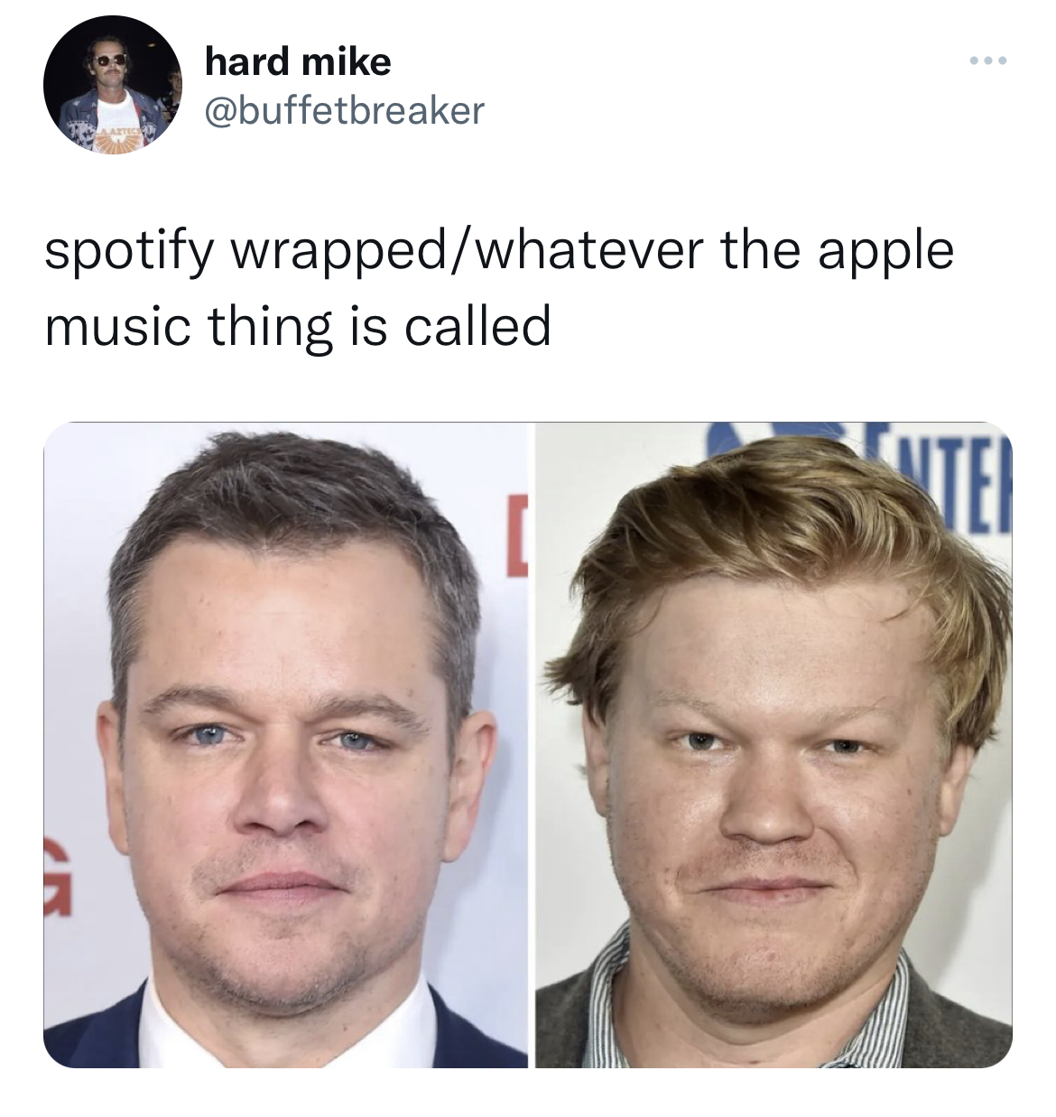 tweets roasting celebs - matt damon breaking bad - hard mike spotify wrappedwhatever the apple music thing is called Tel