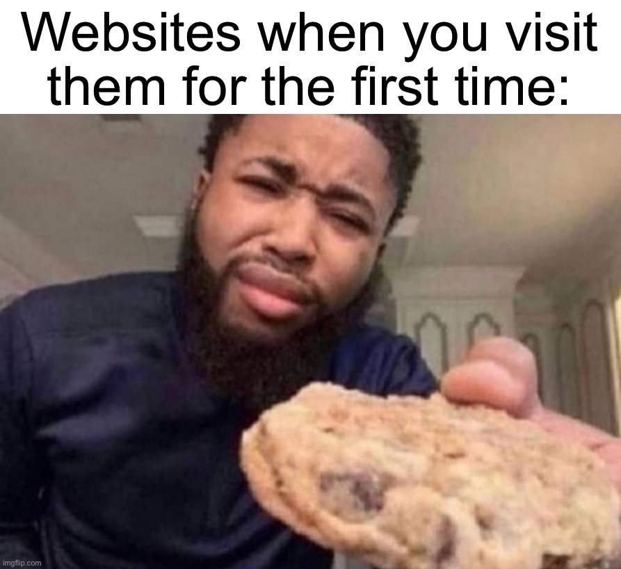 funny friday memes -  cookies meme - Websites when you visit them for the first time imgflip.com