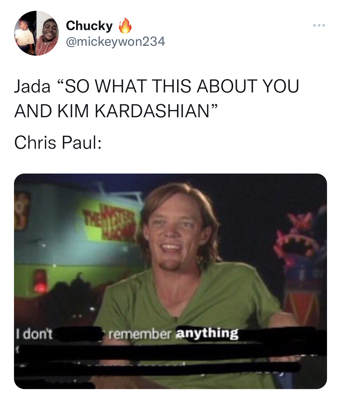 Chris Paul and Kim K memes - media - Chucky Jada "So What This About You And Kim Kardashian" Chris Paul I don't remember anything