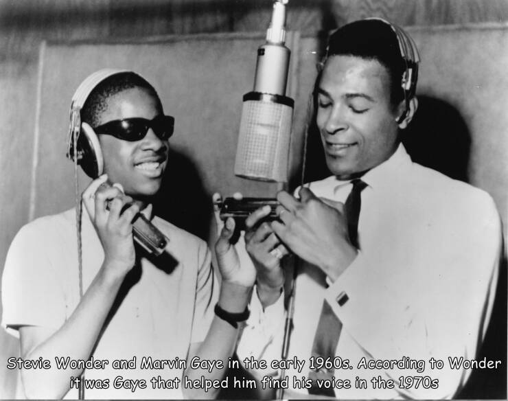 cool random pics - stevie wonder marvin gaye - Stevie Wonder and Marvin Gaye in the early 1960s. According to Wonder it was Gaye that helped him find his voice in the 1970s