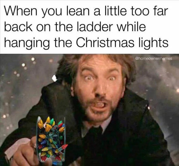 memes that speak the truth - photo caption - When you lean a little too far back on the ladder while hanging the Christmas lights