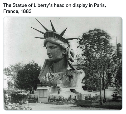 fascinating photos - liberty island - The Statue of Liberty's head on display in Paris, France, 1883 Il