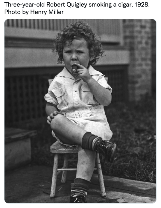 fascinating photos - robert quigley cigar - Threeyearold Robert Quigley smoking a cigar, 1928. Photo by Henry Miller Pen d