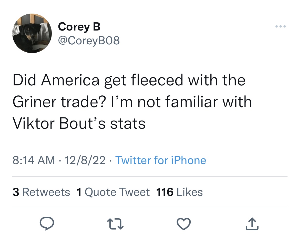 Brittney Griner Reactions - cat watching zootopia - Corey B Did America get fleeced with the Griner trade? I'm not familiar with Viktor Bout's stats 12822 Twitter for iPhone 3 1 Quote Tweet 116 27