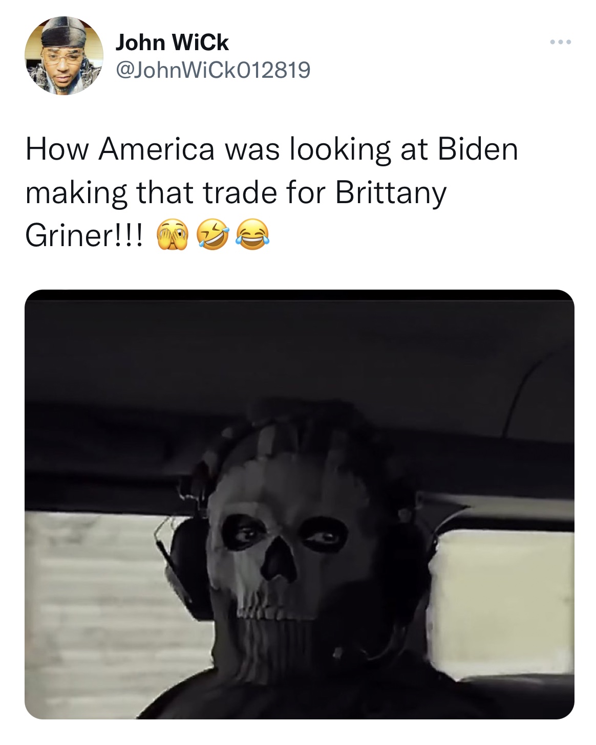 Brittney Griner Reactions - photo caption - John Wick How America was looking at Biden making that trade for Brittany Griner!!!