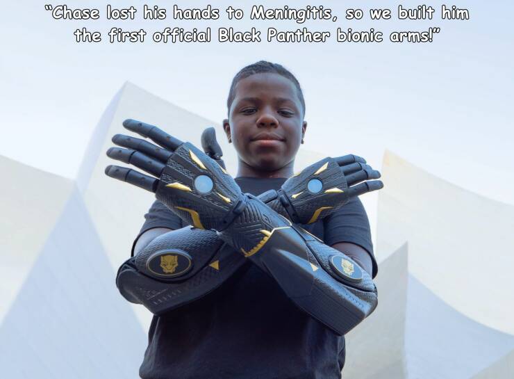 cool random pics for your daily dose - open bionics - "Chase lost his hands to Meningitis, so we built him the first official Black Panther bionic arms!"