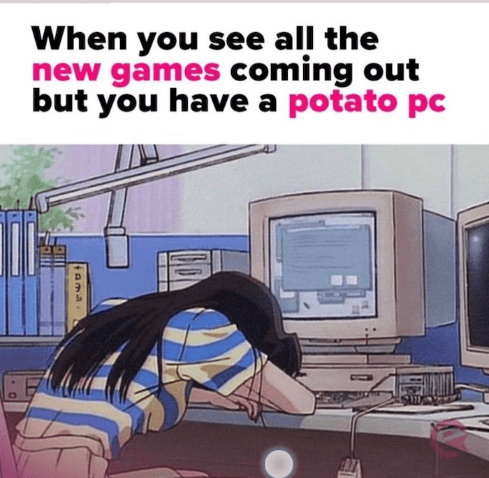 gaming memes - golden boy sad - When you see all the new games coming out but you have a potato pc ama.