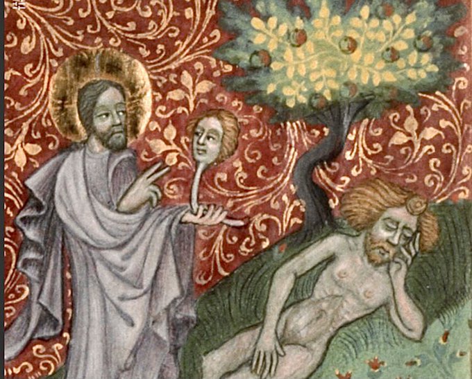 Weird Medieval Guys - god creating eve from adams rib bohemia 1420 - S