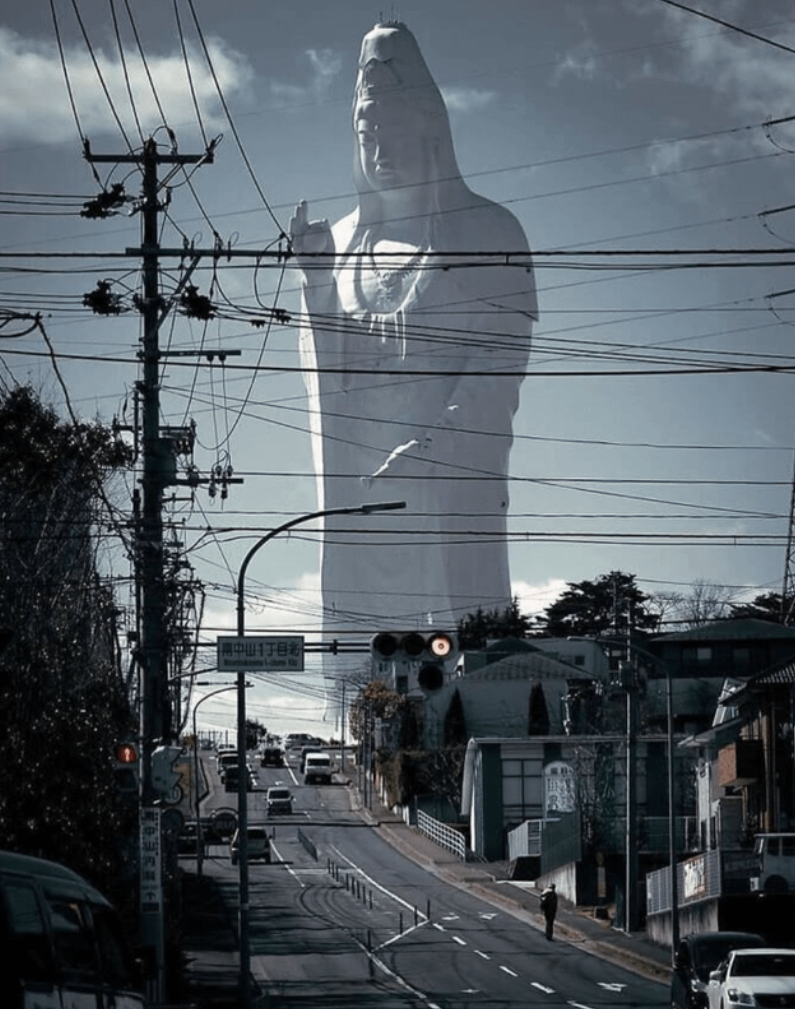 Byakue Daikannon statue in Sendai, Japan standing at 330ft tall.
