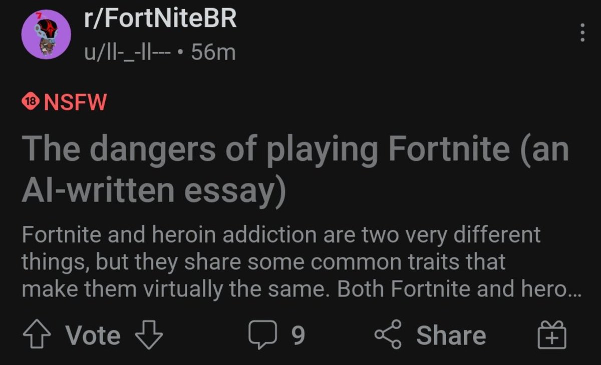 good posts from reddit - light - rFortNiteBR ull_Ii 56m 18 Nsfw The dangers of playing Fortnite an Alwritten essay Fortnite and heroin addiction are two very different things, but they some common traits that make them virtually the same. Both Fortnite an