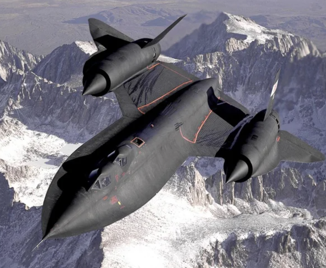 The SR-71 blackbird above the mountains.