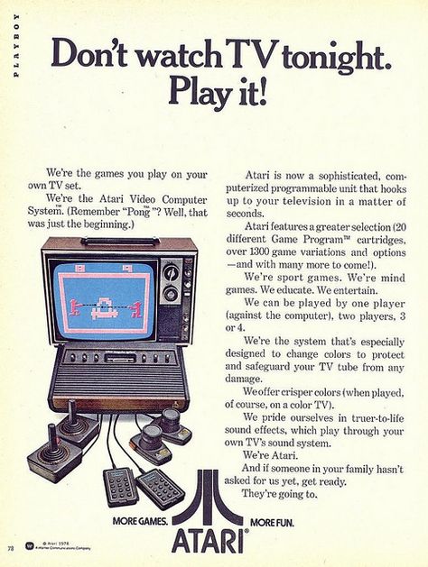 Vintage Gaming Ads - atari 2600 advertisement - Playboy 73 Don't watch Tv tonight. Play it!