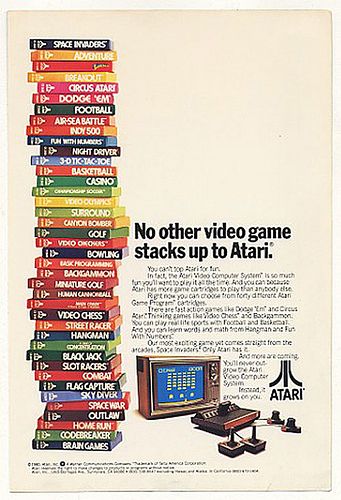 Vintage Gaming Ads - atari ad stacked games - Space Invaders 105 Adventure