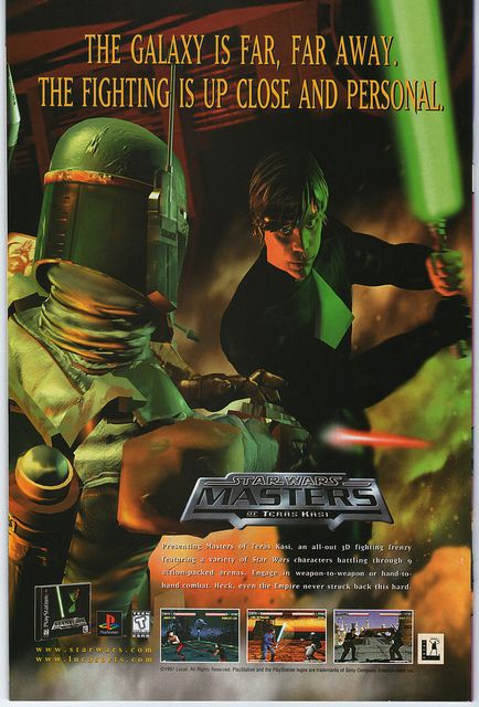 Vintage Gaming Ads - masters of teras kasi ad - The Galaxy Is Far, Far Away The Fighting Is Up Close And Personal Kana starwars.com w.lacoys.com Star Wars Masters Teras Hasi Presenting Masters of fero kasi, an allout 3D fighting frenzy featuring a variety