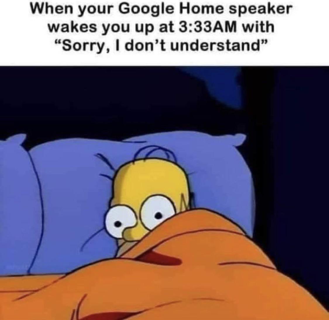 funny memes and pics - 3 am memes - When your Google Home speaker wakes you up at Am with "Sorry, I don't understand"
