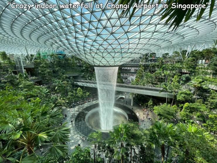 cool pics and memes  - botanical garden - "Crazy indoor waterfall at Changi Airport in Singapore