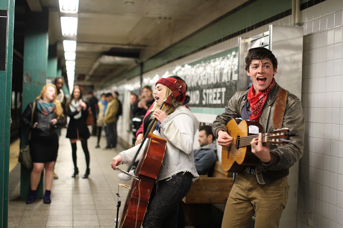 Sang in the NYC subway while panhandling anyone that made eye contact.Got the $50 I needed to take a bus south out of the city. -geekitude