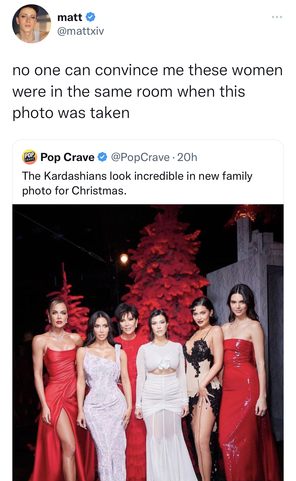 Kim Kardashian - matt no one can convince me these women were in the same room when this photo was taken Pop Crave The Kardashians look incredible in new family photo for Christmas.