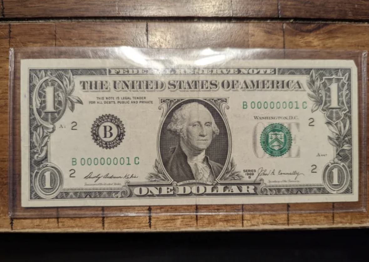 This 1969 dollar bill with a serial number 1.