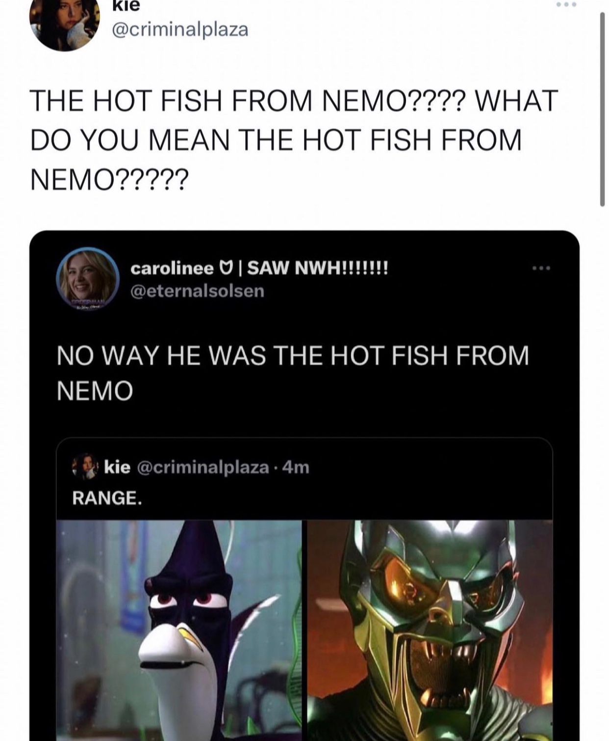 the internet hall of shame - green goblin - kie The Hot Fish From Nemo???? What Do You Mean The Hot Fish From Nemo????? carolinee | Saw Nwh!!!!!!! No Way He Was The Hot Fish From Nemo kie . 4m Range.