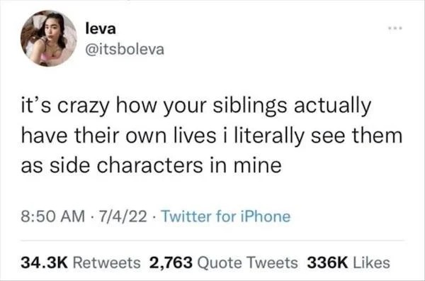 maximum cringe pics - fantasy vs sci fi meme - leva it's crazy how your siblings actually have their own lives i literally see them as side characters in mine 7422 Twitter for iPhone 2,763 Quote Tweets