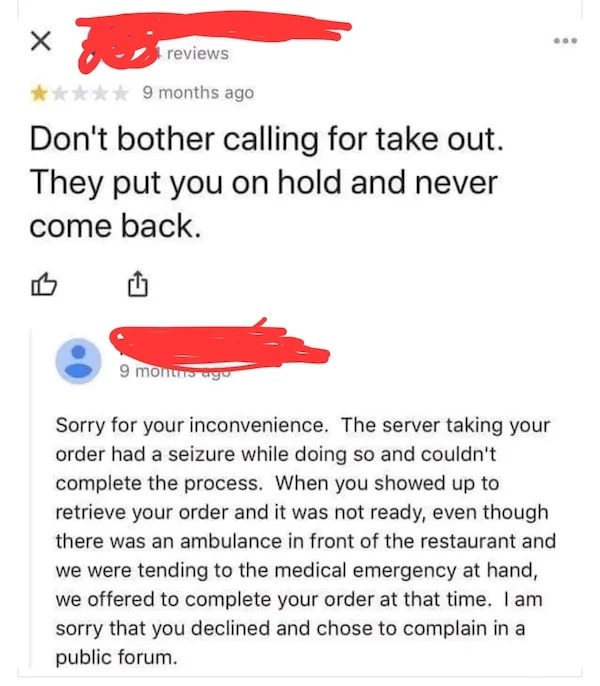 maximum cringe pics - Restaurant - X de reviews 9 months ago Don't bother calling for take out. They put you on hold and never come back. 9 months ago ... Sorry for your inconvenience. The server taking your order had a seizure while doing so and couldn't