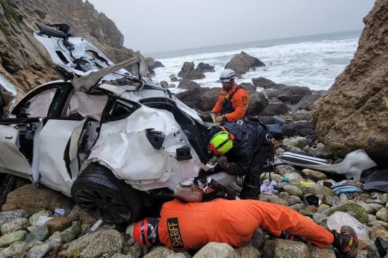 Firstly, images from the most recent California cliff crash. 