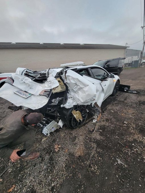Model Y rear ended by a semi traveling 65mph, while in standstill traffic.