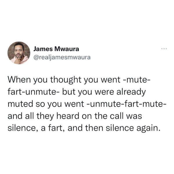 funny random pics and memes - document - James Mwaura When you thought you went mute fartunmute but you were already muted so you went unmutefartmute and all they heard on the call was silence, a fart, and then silence again.