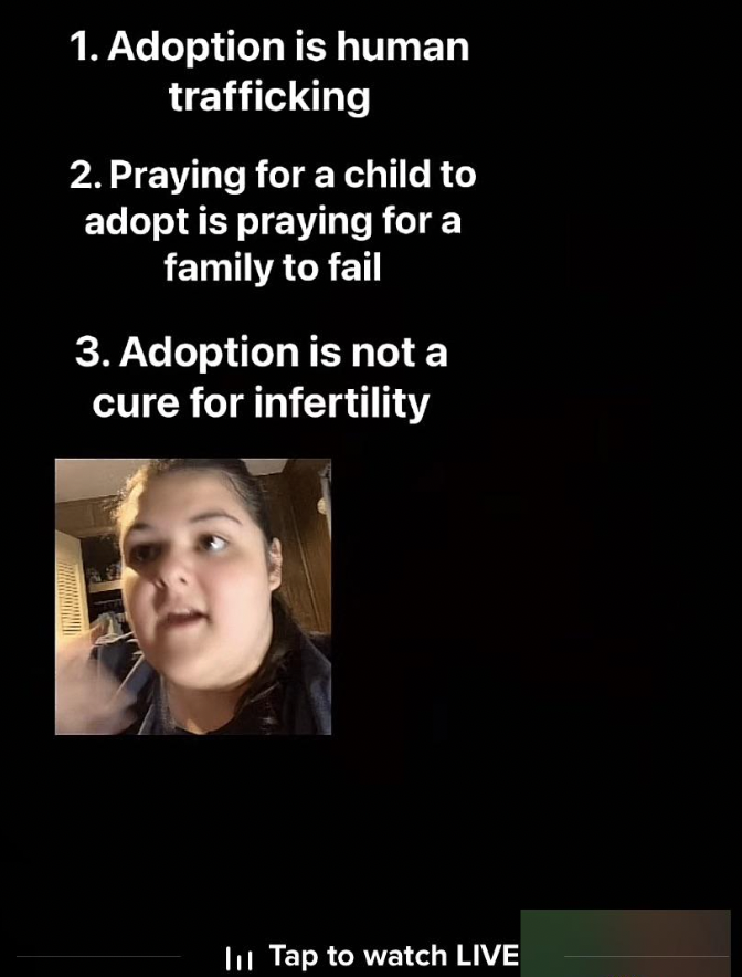 Cringey Pics - gedimat - 1. Adoption is human trafficking 2. Praying for a child to adopt is praying for a family to fail 3. Adoption is not a cure for infertility Il Tap to watch Live