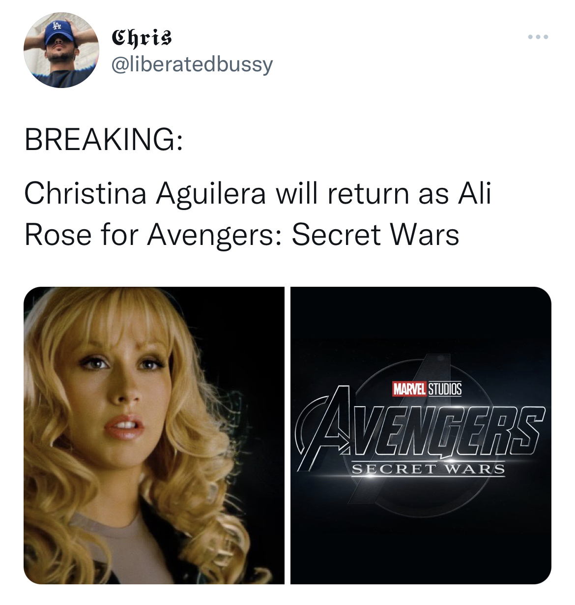 Tweets dunking on celebs - hair coloring - Chris Breaking Christina Aguilera will return as Ali Rose for Avengers Secret Wars Marvel Studios Avengers Secret Wars