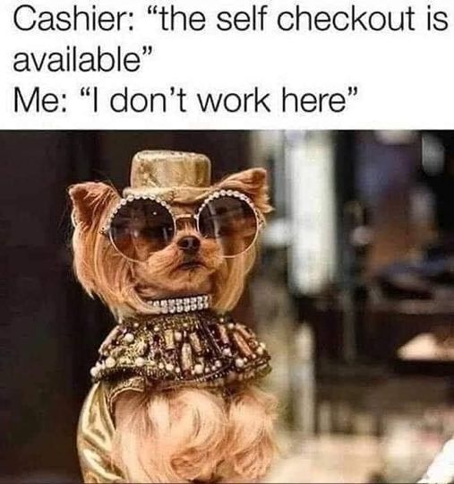 funny and random pics - cashier the self checkout is available me - Cashier "the self checkout is available" Me "I don't work here"