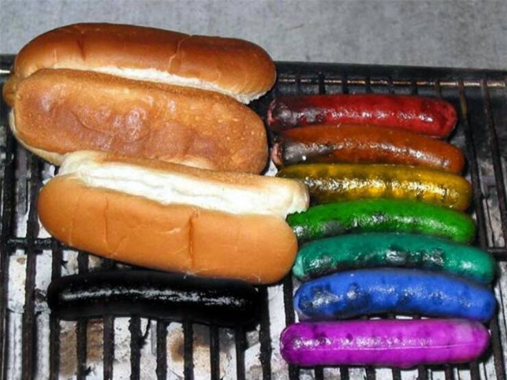 random pics - rainbow hot dogs