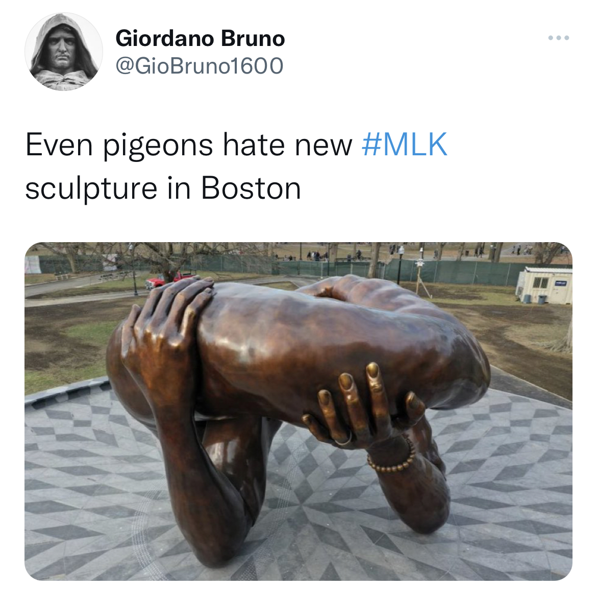 MLK Jr. Sculpture memes - Art - Giordano Bruno Even pigeons hate new sculpture in Boston