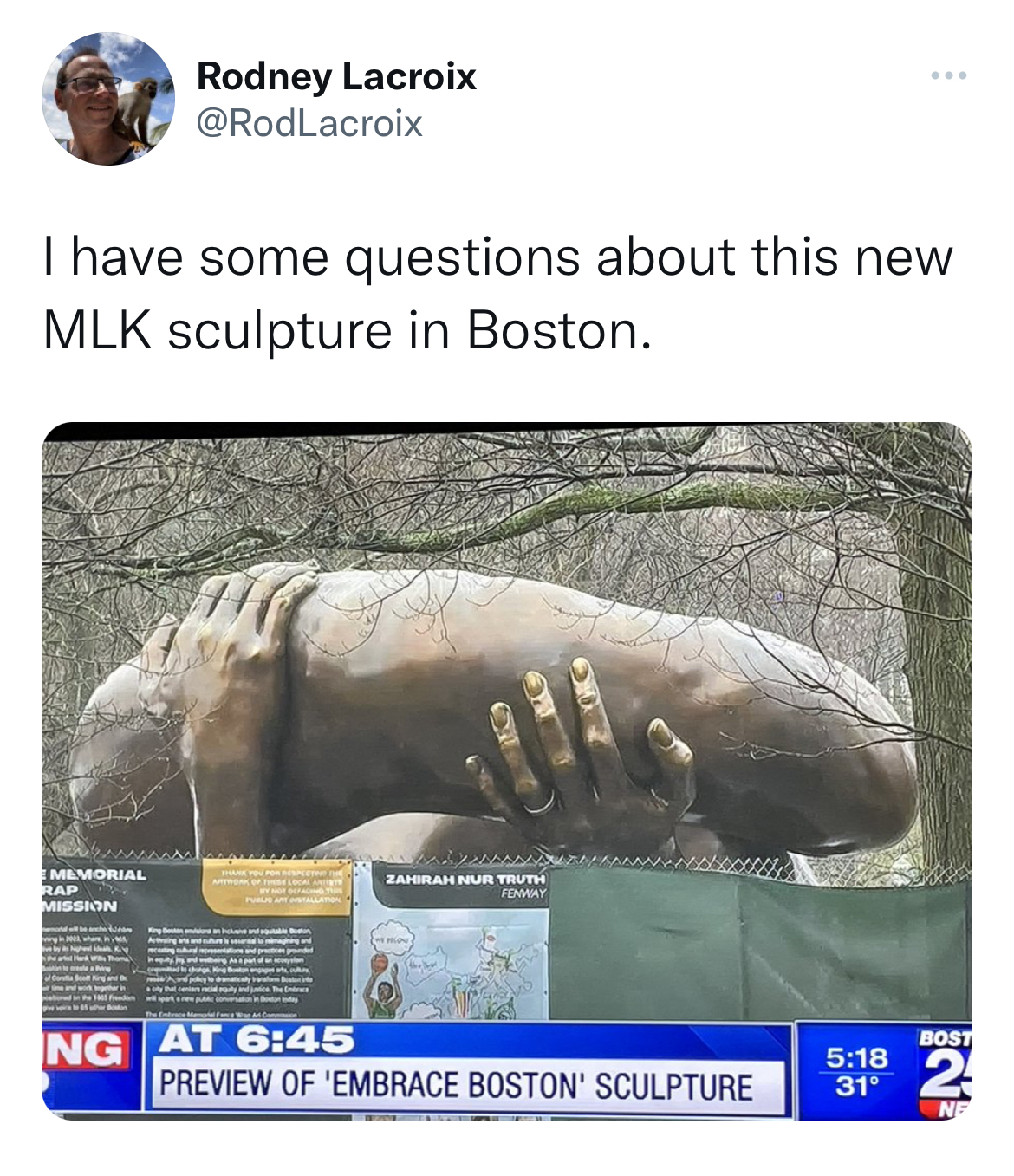 MLK Jr. Sculpture memes - Statue - I have some questions about this new Mlk sculpture in Boston. Memorial Rodney Lacroix Rap Mission Ng At Zahirah Nur Truth Vaa Preview Of 'Embrace Boston' Sculpture Bost 2 31 Ne