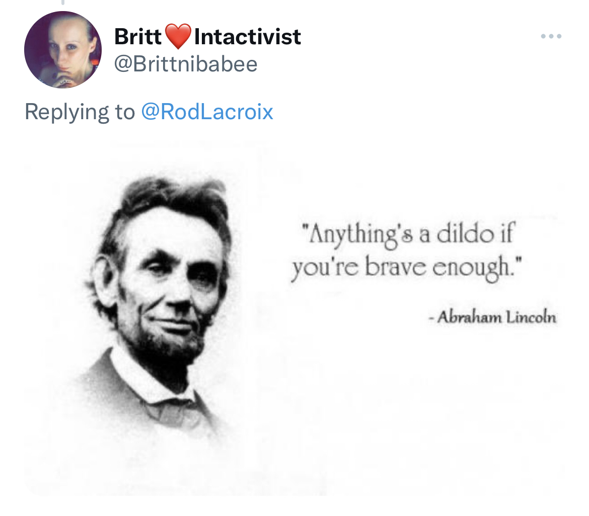 MLK Jr. Sculpture memes - funny abraham lincoln quotes - Britt Intactivist "Anything's a dildo if you're brave enough." Abraham Lincoln