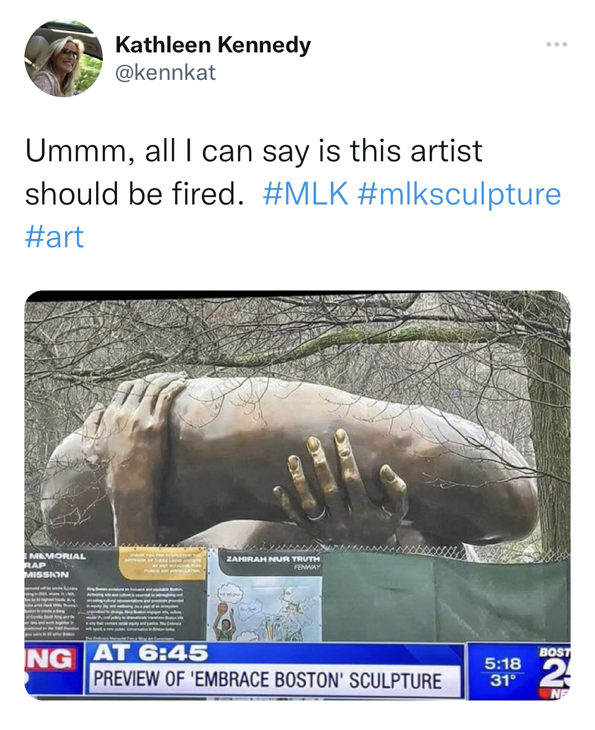 MLK Jr. Sculpture memes - Sculpture - Ummm, all I can say is this artist should be fired. Memorial Kathleen Kennedy Hap Mission Ng At Sp Mo 200 Zahmah Mur Truth Preview Of 'Embrace Boston' Sculpture Bost 2 31