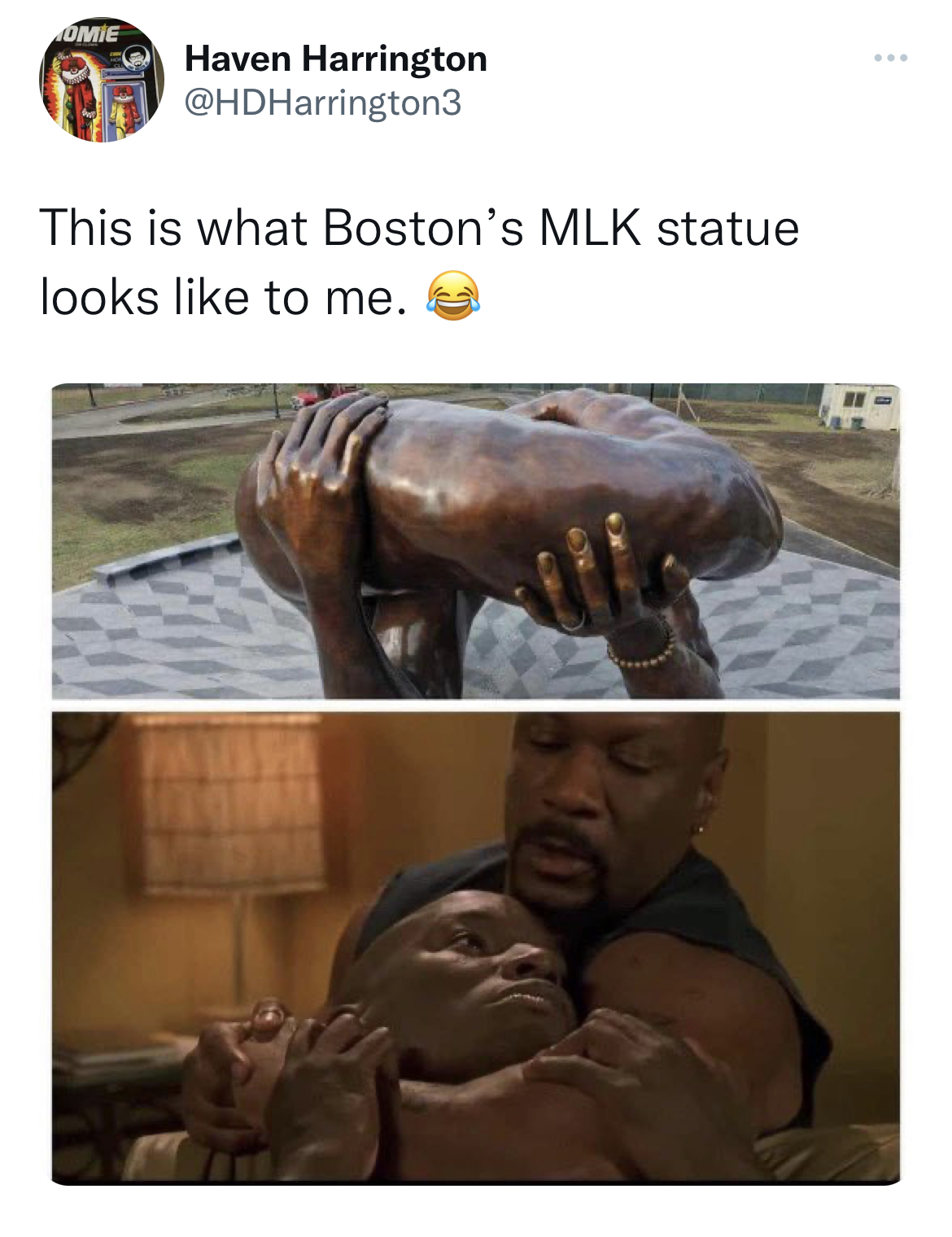 MLK Jr. Sculpture memes - photo caption - Omie Haven Harrington This is what Boston's Mlk statue looks to me. www