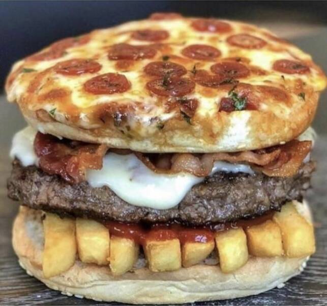 cool random pics - pizza cheeseburger fries - A