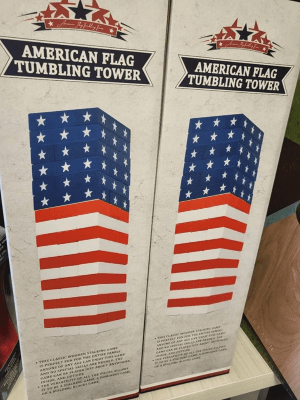 poorly designed products - american flag tumbling tower - American Flag Tumbling Tower This Classic Wooden Stacking Game Is Perfect Fun For The Entire Family Anyone Of Any Age Can Enjoy This Came And No Special Skills Are Needed The Game Can Be Played Jus