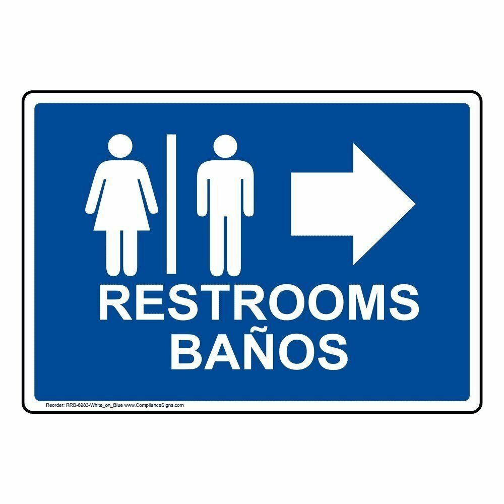 Travel Hacks for Traveling Newbs restroom sign - Tin Restrooms Baos Reorder Rrb6983White_on_Blue
