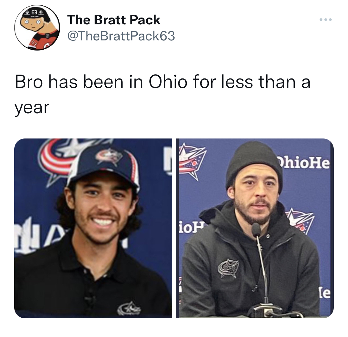 tweets dunking on celebs - cap - The Bratt Pack Bro has been in Ohio for less than a year Ha ioP ... hioHe e
