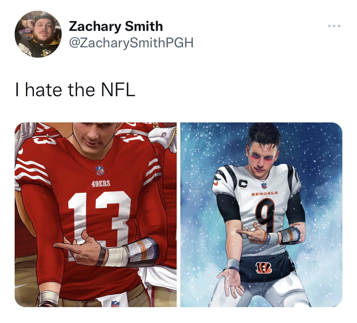 tweets dunking on celebs - t shirt - Zachary Smith I hate the Nfl 49ERS 13 Bengals 1EB