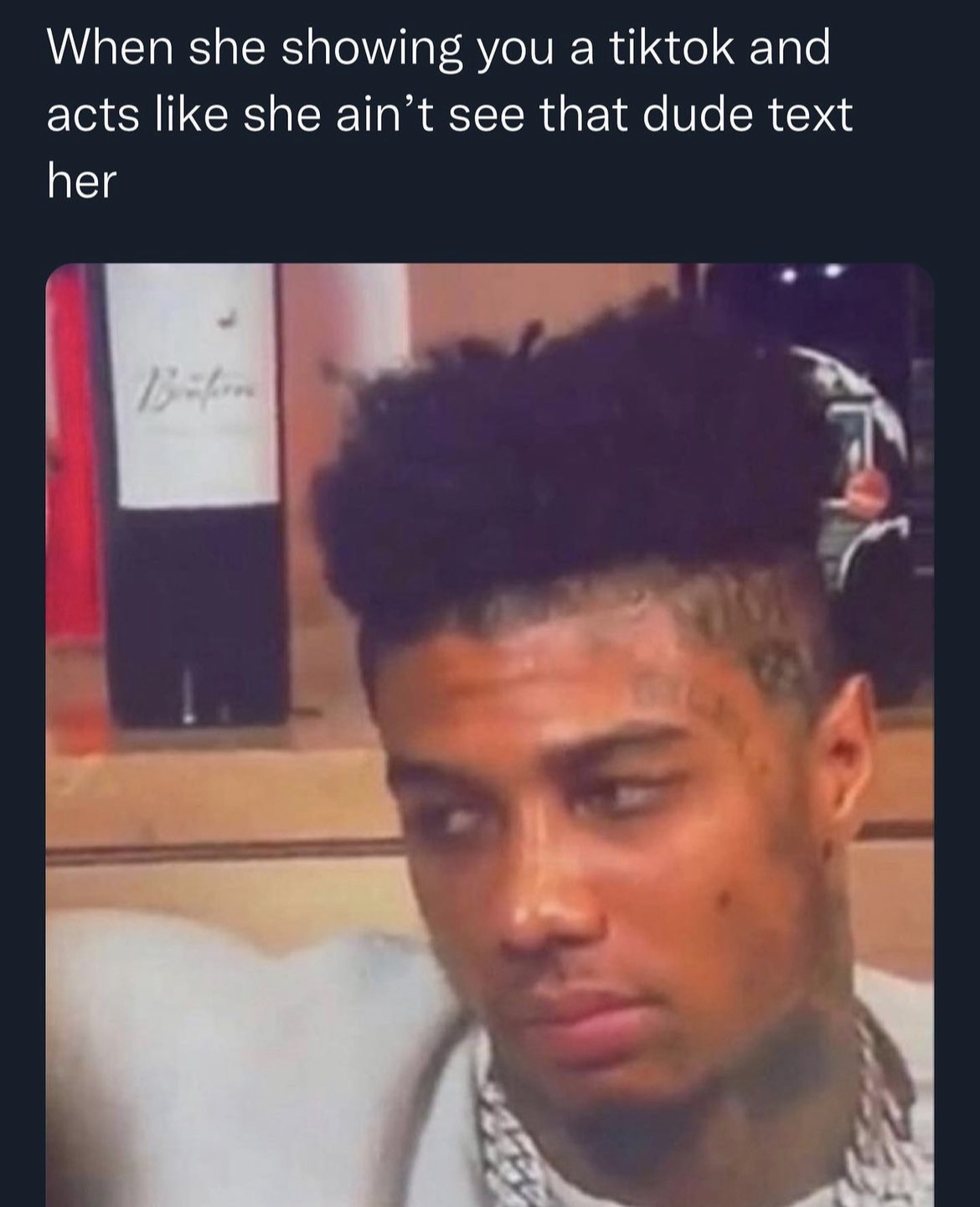Hoodville memes and captions - photo caption - When she showing you a tiktok and acts she ain't see that dude text her 132