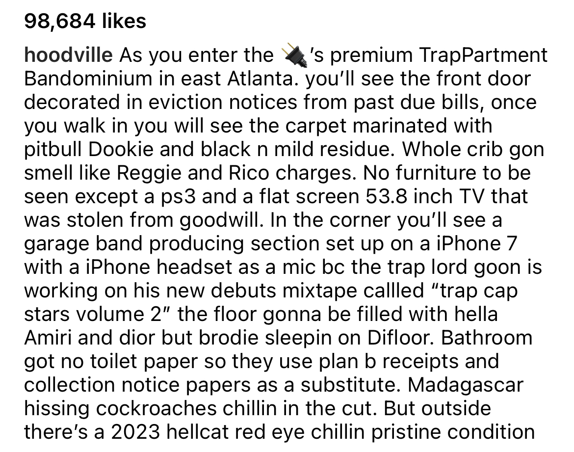 Hoodville memes and captions - einstein quotes - 98,684 hoodville As you enter the 's premium TrapPartment Bandominium in east Atlanta. you'll see the front door decorated in eviction notices from past due bills, once you walk in you will see the carpet m