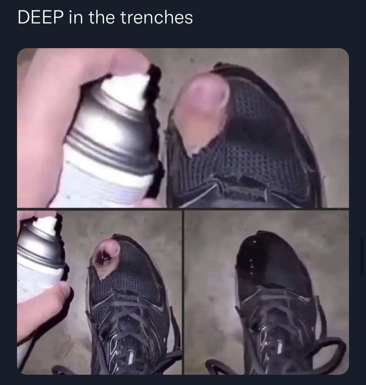 Hoodville memes and captions - cursed shoes - Deep in the trenches