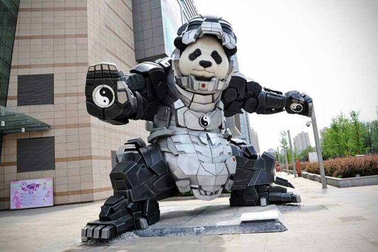 funny pics and cool randoms - panda wearing iron man suit