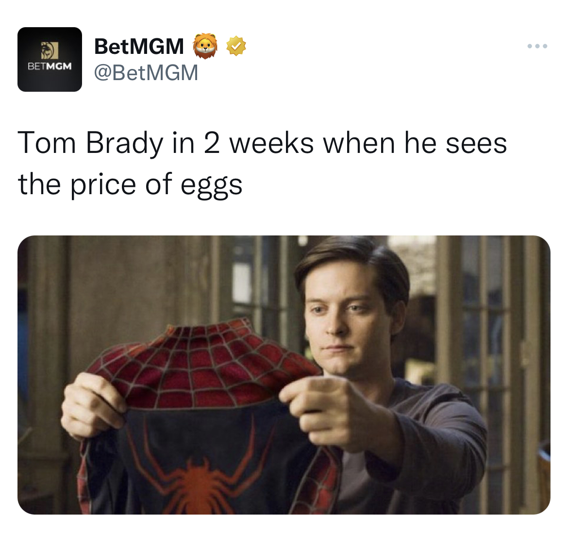 Tom Brady Retirement memes - spiderman 4 - Betmgm Bet Mgm dy in 2 weeks when he sees the price of eggs