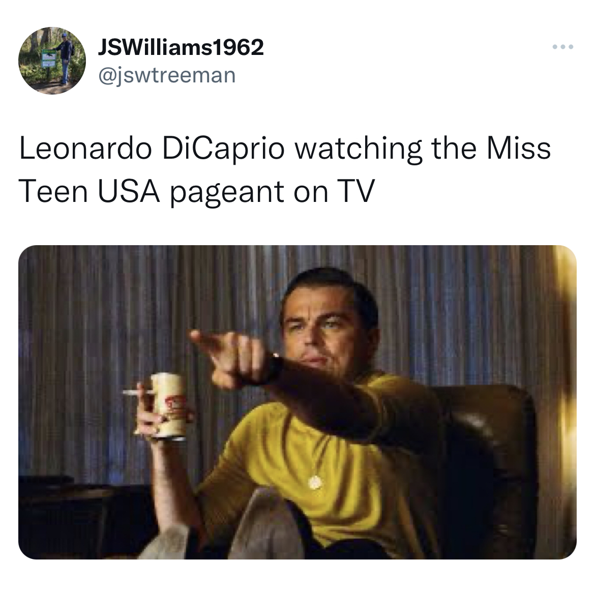 Untamed Tweets - human behavior - JSWilliams1962 Leonardo DiCaprio watching the Miss Teen Usa pageant on Tv