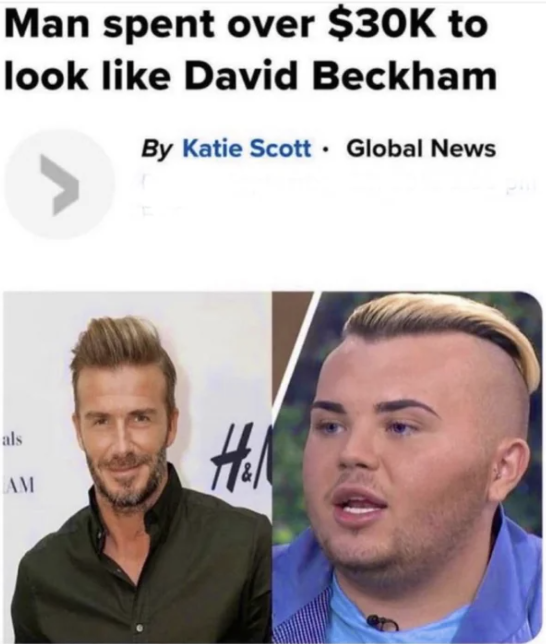 Cringey Fails - photo caption - Man spent over $30K to look David Beckham